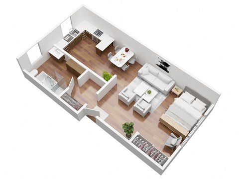 Floor plan for studio, 1 bath, 400 sqft
